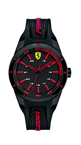 Orologio unisex analogico al quarzo cinturino in silicone nero e rosso, Scuderia Ferrari 0840004