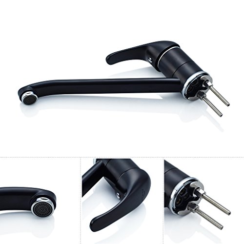 Auralum® Schwarz Chrom Niederdruck Küchenarmatur Kupfer Spültischarmatur Mischbatterie für Küche Armatur - 4