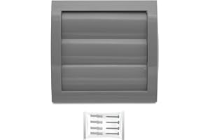 H&C VENT Grille d'aération Couvercle d'échappement avec lamelles mobiles et protection contre les insectes - Capuchon de conduit HVAC ABS (Gris, Ø 100 mm)