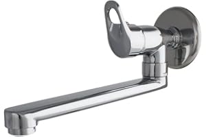 Atco Wandventil Wandarmatur KOSMO Waschtischarmatur Kaltwasser Wasserhahn Kaltwasserhahn Schwenkbar S-Auslauf gerade 200mm Gäste-WC Spültisch Waschtisch Ventil Messing chrom