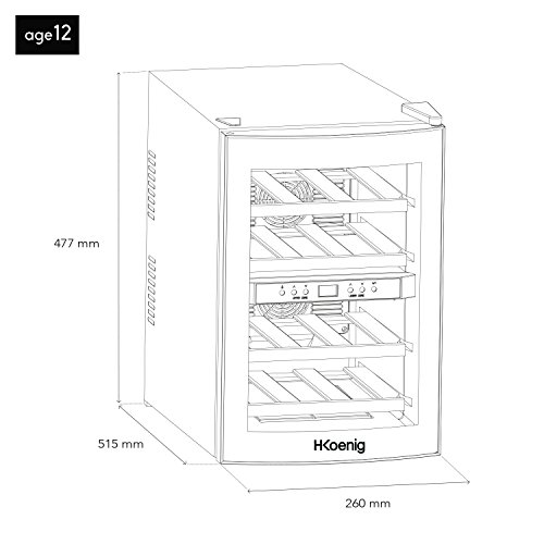 H.Koenig E12WV Weinkühlschrank freistehend / 34 L / 1.4 / B /53 cm / 167 kWh/Jahr /12 flaschen Kühlteil / zwei Temperaturzonen / Anti-Vibration / schwarz - 3