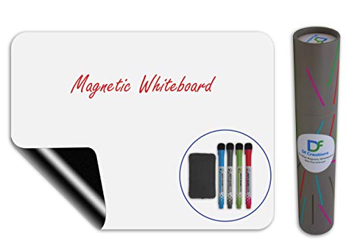 Lavagna magnetica cancellabile a secco per frigorifero - Lavagna bianca organizer - Lavagna bianca - promemoria - menu lista della spesa - Include 4 pennarelli e gomma grande con magneti