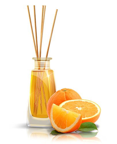 Raumduft Reed Diffuser ORANGE 100ml, mit stäbchen, mit naturreinem ätherischen Orangenöl, intensiv und langanhaltend natürliche Raumdüfte, 0% Alkohol, Raumduft-Set zum Aromatisieren der Innenraumluft fur Raum, Küche, Baden, Zuhausem, Büro, Boutique, SPA, Fitnessclub, Restaurant, Aromatherapie, best fur natural aroma Lufterfrischer und Raumerfrischer, Glas, von AROMATIKA - 2