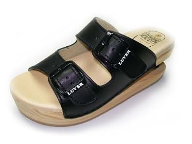 Mules Femme LUVER Avec Ressort Intégré - Cuir Nappa Noir - Taille à Commander Au-dessus De L'habituelle