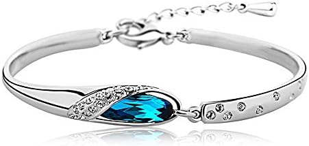 Silver Plate“Glass Slipper” Blue SWAROVSKI Elements Crystal Bangle Bracelet for Women