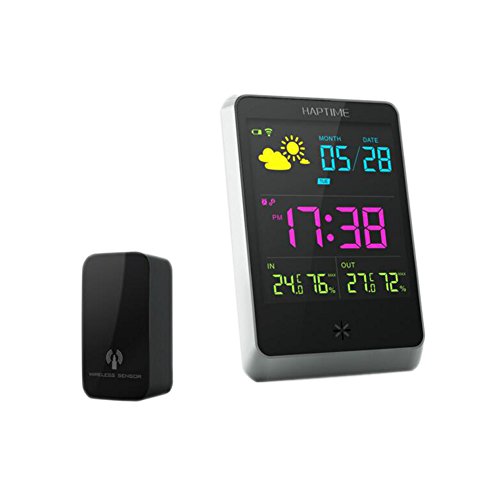 ESTGOUK Funk Wetterstation mit Farbdisplay ,Funkuhr, Wecker, Wettervorhersage, Hygrometer,Außensensor