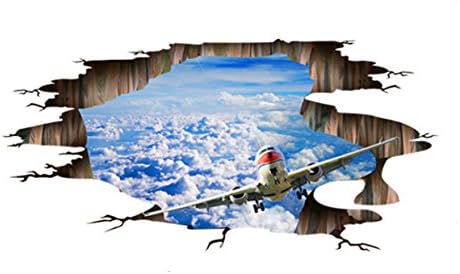 PVC 3D Blue Sky Airplane Wall Stickers Ceiling Floor Posts