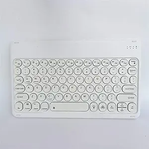 Round Keys Bluetooth Keyboard with Backlit, 7-Colors Ultra Light for iOS iPad Air, Pro, Mini, Android, Windows Tablets PC Smartphone (Backlit, White Keyboard with White keycaps)