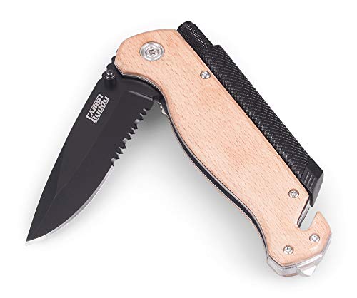 CampBuddy Klappmesser | Holzgriff - 5 Funktionen | Outdoor Survival Messer