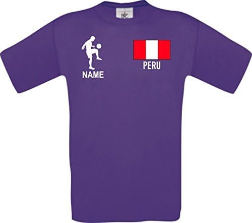 Shirtstown Men's T-Shirt Football Shirt Peru with Your Desired Name with Print - Purple, M