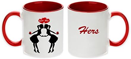 Unique Lesbian Hers &amp; Hers Gift Pair Mugs with Personalized Names (Red - 2pcs)
