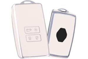 HIBEYO Inteligentne etui na kluczyki samochodowe pasuje do Renault, etui na klucze, silikonowe, etui ochronne do Renault Koleos, Kadjar, Captur, Zoe, Laguna, Clio, Megane, etui na klucze, 4 przyciski, srebrno-białe