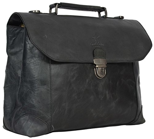 Gusti Leder studio "Phil" Businesstasche mit wasserfestem Innenfutter 38 x 31 x 11 cm Laptoptasche 13" Schwarz Grau 2B14-20-6wp