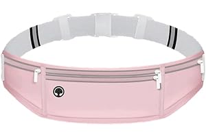 Yuexitech Running Belt Waist Pack, Ultra-Light Water-Resistant Fitness Belt with Adjustable Elastic Strap, Large Phone Pocket for iPhone 16/15/14 Pro Max up to 7.5″ Pink
