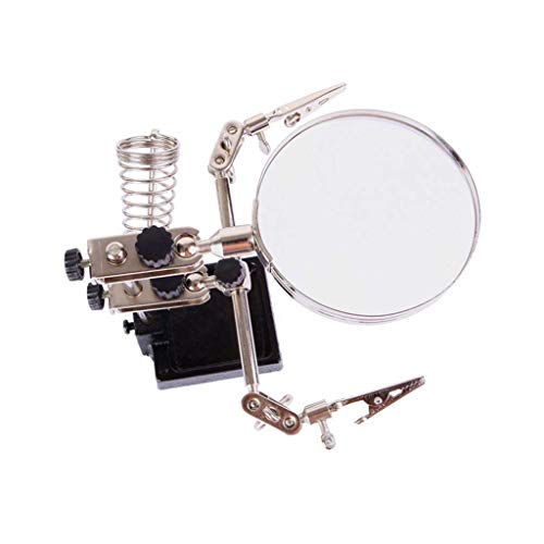 5X Illumination Magnifier HD Lens Fixed Clip Jewelry Appraisal, Watch DIY Crafts Engraving and Repair Silver 90mm Magnifier Lupe