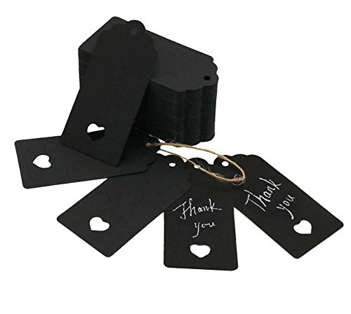Cosanter 100 Stück Kraftpapier Etiketten Tags Geschenk Anhänge Papieranhänger Hängeetiketten Anhängeetiketten, ohne Schnüren, für Geschenke, zum Basteln, als Preis-Etiketten Rectangular With Heart Schwarz 9.5CM x 4.5 CM