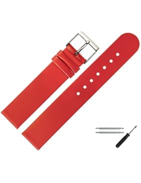 Uhrenarmband 20 mm Leder rot glatt - inkl. Federstege & Werkzeug - Ersatzband für Uhren - Uhrband mit Schlaufe...