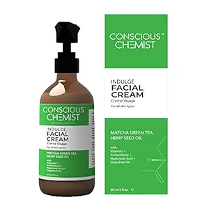 Conscious Chemist Facial Cream Hydrating Moisturiser | Hyaluronic Acid, Matcha Green Tea and Hemp Seed Oil | Fast Absorbing & Fragrance Free | Clean Beauty 60 ml