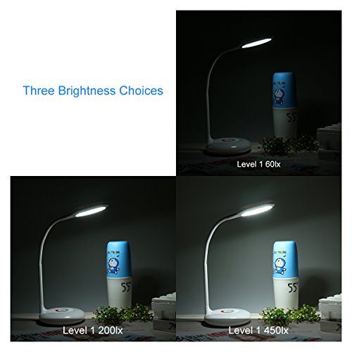 LED Schreibtischlampe HIHIGOU Dimmbare Augenschutz Leselampe 3.2W, Touch-Steuerung Farbwechsel und 3 Helligkeitsstufen, USB-Ladeanschluss 5V 1A, 360 Grad Flexibel Tischlampe Licht, weiß - 6