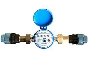 HYDROBIL Compteur d'eau froide Débit H-R80 V-R63 Compteur 360° Certificat WRAS Antimagnétique QN4 3/4 Pouce MDPE/PE pour 25 mm BSP 2.5 m3/h 16Bar Temp 50°C