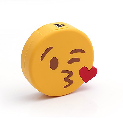 iProtect Emoji-Powerbank 2000mAh Externes Ladegerät im Kussmund-Emoji-Design für Smartphones und andere Geräte mit USB-Anschluss - inklusive Micro USB-Ladekabel