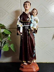 Breeze Handicrafts Poly Marble Saint Anthony Statues for Home Decor St. Antony with Infant Jesus Idol Showpiece Statue of St. Antony Sculpture Brown [1] PMC 8004