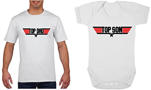 Purple Penguin Clothing Baby Grow - Top Dad T-Shirt, Top Son Baby Grow Combo - White Large / 6-12 Months