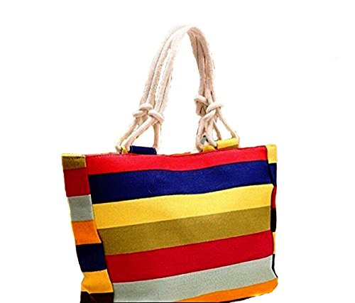 Sommer Leinwand Shopper Gestreift Regenbogen Candy Prints Strand Handtasche