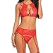 Produktbild sexy dessous Vovotrade  Frau Unterwäsche Korsett Spitze Blumen Hochdrücken Top BH + Slip Unterwäsche einstellen Frau Sexy Kleidung einstellen (Rot, Size:L)