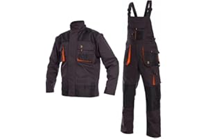 KEILOR Set aus Latzhose und Jacke | Perfekt Overall mit Kniepolstertaschen für den Bodenbelagshandel von Arbeitsmechanikern | Arbeitshose für Herren | Fracht-Schwerlastarbeit | Langlebig Arbeitskleidung