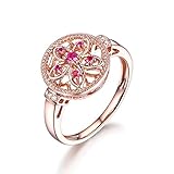 AnazoZ FINERING 18k Gold Damen-Ring Echt Rubin 0.11 Karat Trauringe Blume Eheringe Hochzeit Verlobung für Frauen Ringgr. 51 (16.2) Ringschmuck
