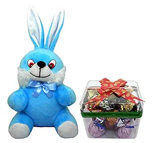 RICHU CHOCOLATES AND MORE RichU Chocolate Gift Combo Soft Rabbit Plush Toy1 pc with a Square Shape Chocolate Box12 pcs Best for Birthday Gift Kids Girls Boys Rakhi, 1 count