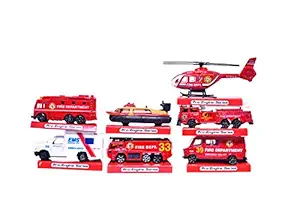 Lukas Push and Go Metal Cars for Kids Toys, Fire Truck Toy, Toy Helicopter for Kids, Ambulance Toy Pack of 7
