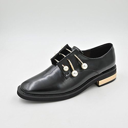 Spring Square Pearl light is low and the fog light painted leather single shoes, Black,34
