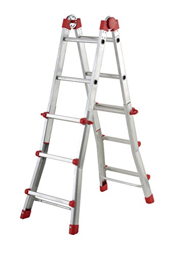 Hailo 7516-151 Alu-Multifunktions-Teleskopleiter MTL, 4x3 Sprossen - Verwendbar als Anlege- und Schiebeleiter, beidseitige Steh- und Treppenleiter
