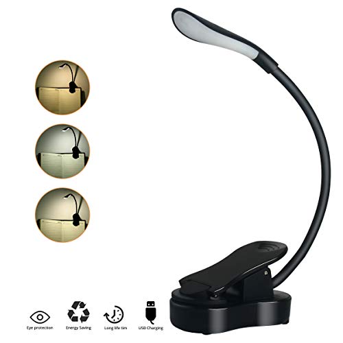 Qooltek Leselampe Buchlampe Wiederaufladbar, mit Klammer, 7 LEDs, USB-Kabel Inklusive, Tragbare und Flexibel, 3-Stufe Helligkeit, Arbeitsplatzleuchten, LED Leselampe mit Klammer [Energieklasse A+++]