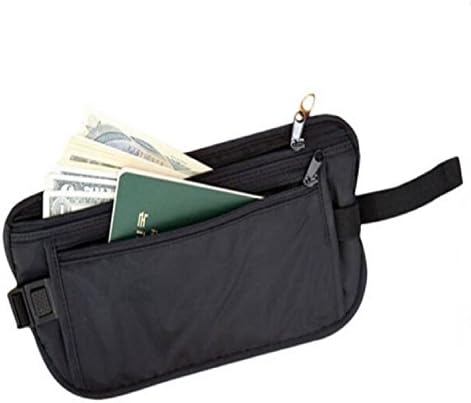 Thin Invisible Document Holder and Money Bum Bag in fabric with Strap relogabile Men's and Women's, unisex adult, black, 25,5 cm x 14 cm