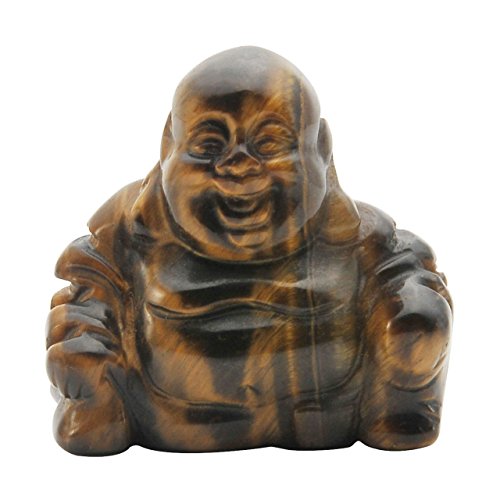 JOVIVI Dekoration Reiki Edelstein Kristall Maitreya Happy Buddha Figur Schutzengel Talisman Glücksbringer Feng Shui Energietherapie Deko (Tigerauge) - 2
