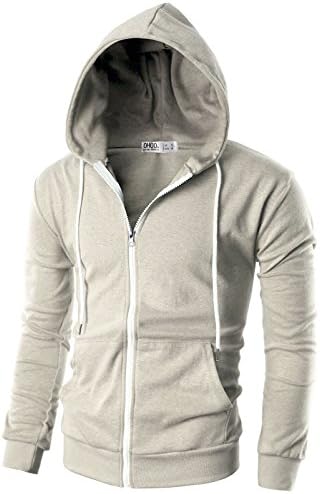 Tmallshop Mens Slim Fit Long Sleeve Lightweight Zip-up Hoodie With Kanga Pocket