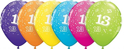 6 Luftballons Zahl 13 Geburtstag farben sortiert ca. 28 cm Deko 13 Geburtstag (Ballongas geeignet)