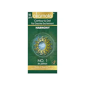 Okamoto Condoms for Men | Dotted and Ribbed for Intense Pleasure | Pack of 10 | OK Harmony