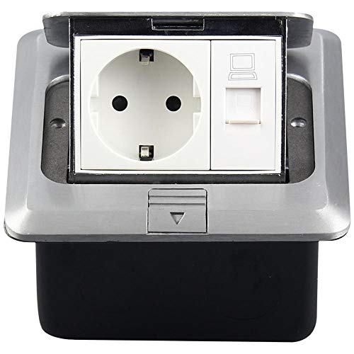 Preisvergleich Produktbild Einbaustecker und -buchse, RJ45-Bodensteckdose Bodensteckdose Socketacero-Edelstahl-Internetsteckdose, 2500 W, silbergrau