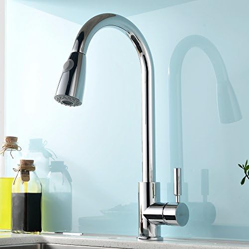 KINGO Home Modern Deck-Mounted Single Lever Chrome Pull Out Spray Monobloc Kitchen Taps,Swivel Spout Mixer Taps for Kitchen Sink