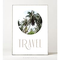 Kunstdruck / Poster TRAVEL °2 -ungerahmt- Typografie, Palmen, tropisch, Natur, Kreis, geometrisch