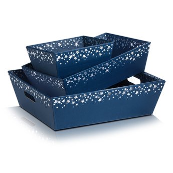 10 Stück Präsentkorb, Geschenkekorb, Wellpappkorb – Sternenregen saphir (blau) klein - 2