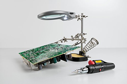 Fixpoint 51226 Multifunktionshalterung Dritte Hand mit Lupe, Löthilfe Elektronische und 90 mm und LED Schwarz - 2