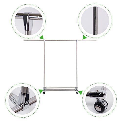 Lifewit Garderobenständer mit Rollen, Ausziehbar Kleiderstange Kleiderständer, Stabile Rollgarderobe Standgarderobe, Wäschetrockner Standtrockner, Edelstahl - 6