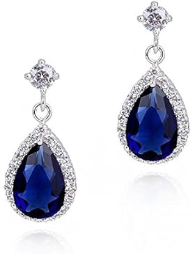 Hänge-Ohrringe mit Swarovski-Kristallen und mit 18 Karat weißvergoldet - Mit königlich Saphirblauen Steinen