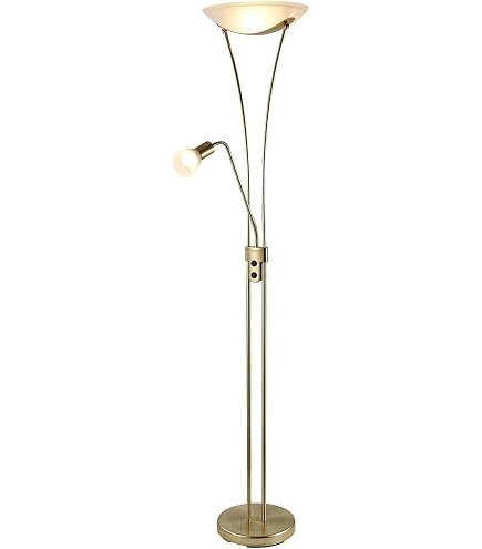 Trio Piantana Rustica: Lampada Da Terra In Metallo Color Ruggine Con Paralumi In Vetro, 2xE27, Interruttore A Pedale, Altezza 180 Cm