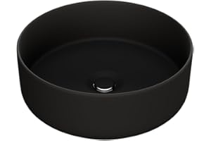 LEMONBATH - Lavabo Sobre Encimera Redondo Negro Mate - Medidas 35 x 35 x 12 cm - Lavabo de Cerámica para Colocar Sobre Encimera de Muebles Baño - Lavamanos para Grifo Alto